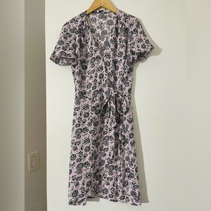 J. Crew pink and navy floral wrap dress